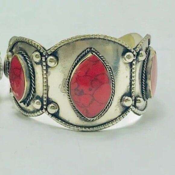 Single Red Bracelet, Middle Eastern Jewelry, Coral Stone Handmade Bracelet - Picture 2 of 9